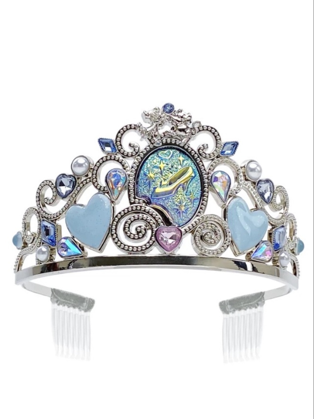 DISNEY Cinderella Metal Tiara Slipper Center Gem w Stay Put Combs